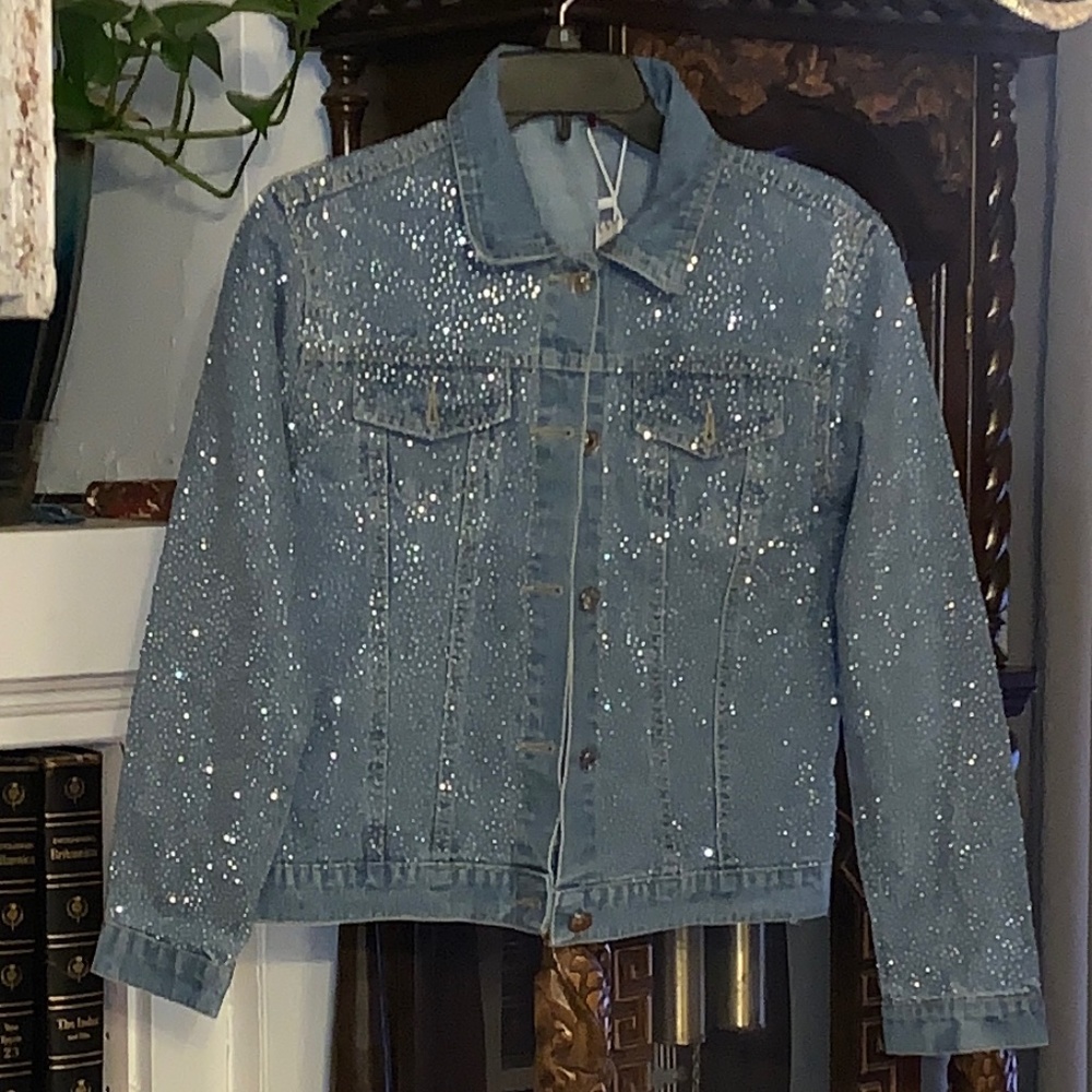 New Unisex Denim Jean Jacket with Rhinestone Embroidery Size 6P